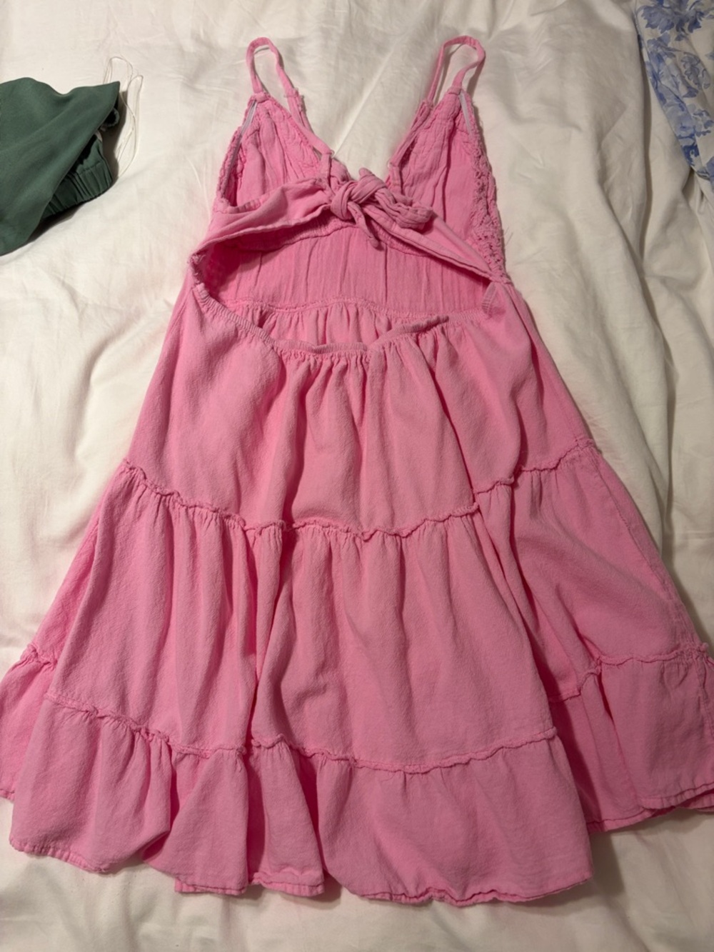 Girls' Pink Crochet Bodice Tiered Summer Dress - Picture 3 of 3
